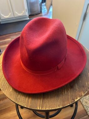 Georgi Vintage Burgundy Red Fedora Hat with Ribbon Trim